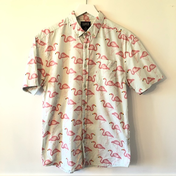 super massive Other - Men’s Flamingo Print Cotton Buttondown Shirt